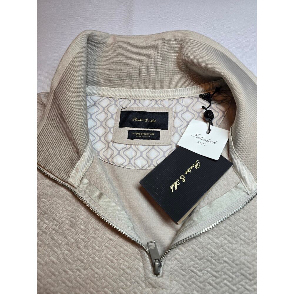 Porter & Ash Interlock Knit Quarter Zip Pullover Sweater Beige Textured - Picture 2 of 7